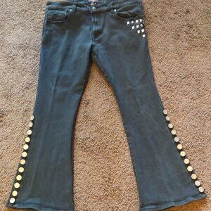 Black Skinny Flare Jeans with Side Button Detail